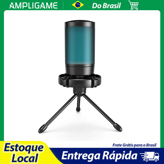 AmpliGame Gaming Microphone with Quick Mute, USB RGB Condenser Mic With Tripod For PC, Laptop, PS4/5, Streaming Podcasting -A2